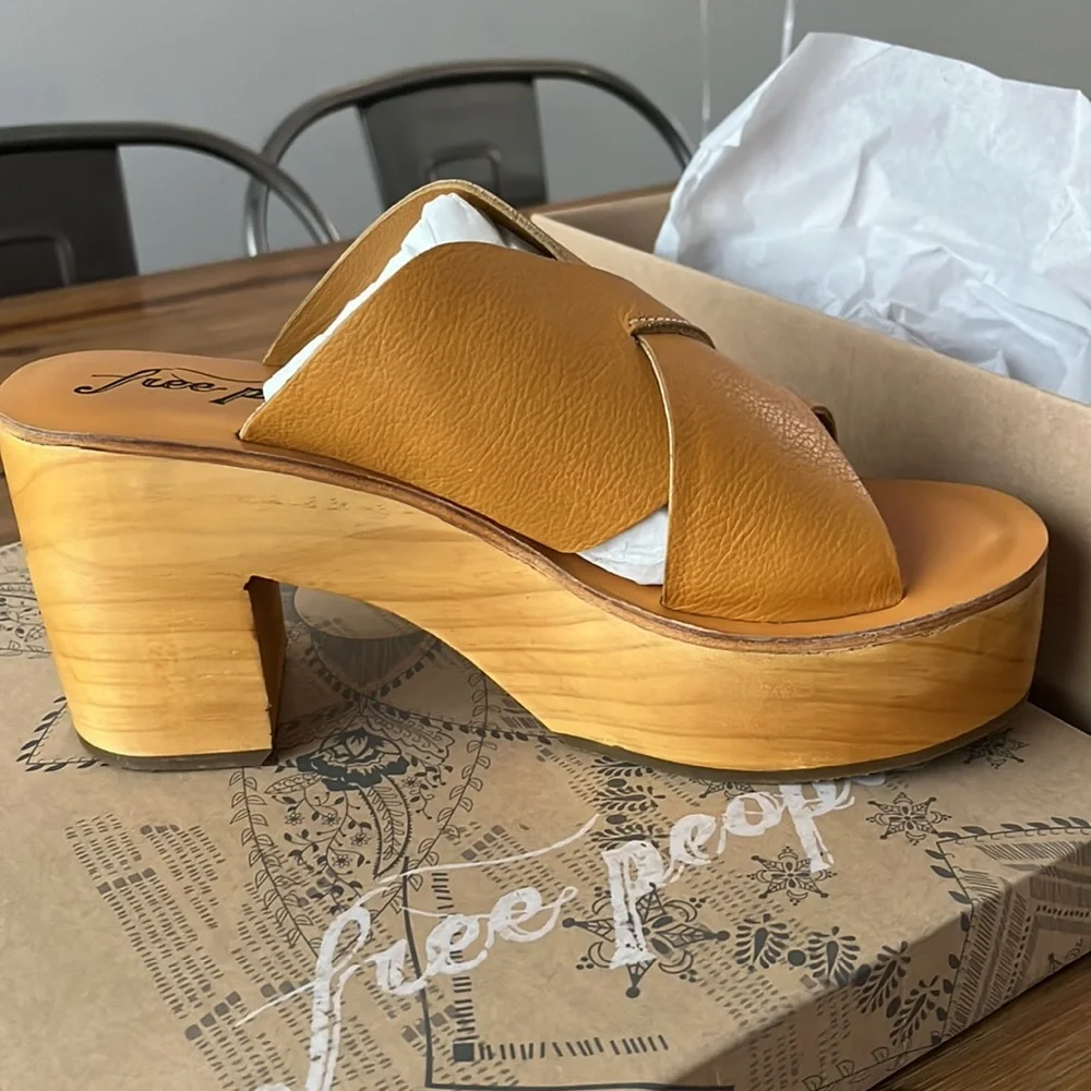 Free People Kora Boho Leather Platform Clog Orange Sweetheart Sunrise